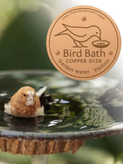 Copper purifier disc in a garden bird bath